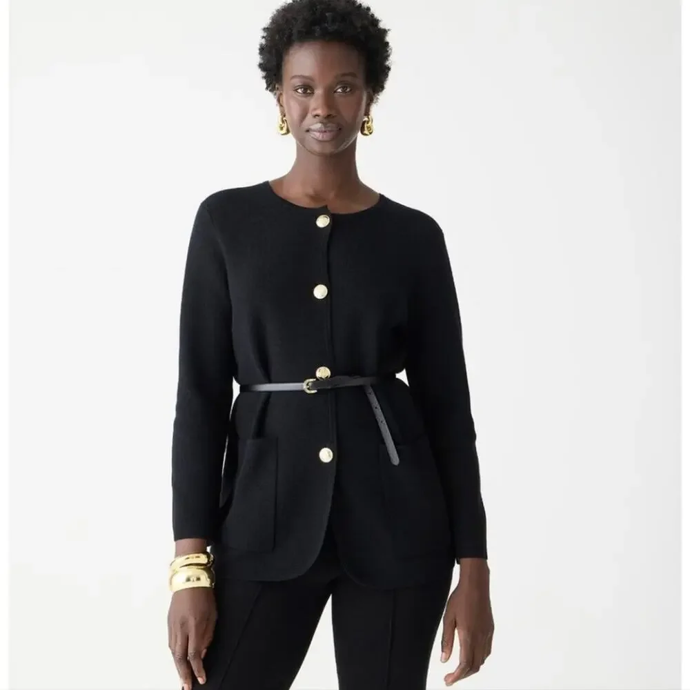 J. Crew Giselle Sweater Blazer in Black Gold Crest Buttons NWT Size XS CF095